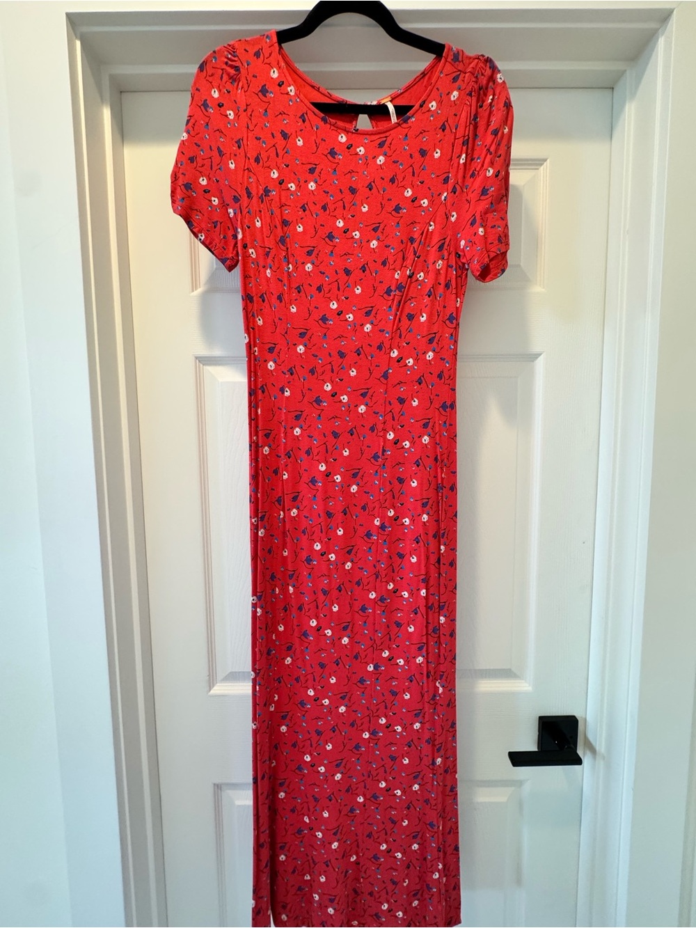 Free People Red Floral Short-Sleeve Maxi Dress